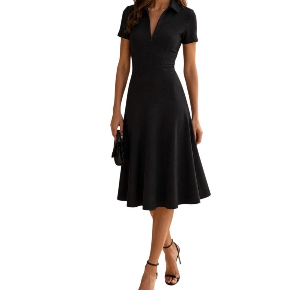 NWT Dress The Population Mallory Black Fit Flare Collar Dress Size S Academia